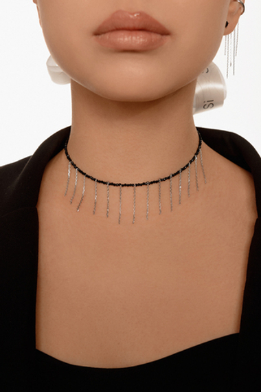 Серебряное колье-чокер из натуральной шпинели с цепочками (14)