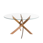 Круглый обеденный стол 1169 из стекла и стали цвета розового золота Ø110