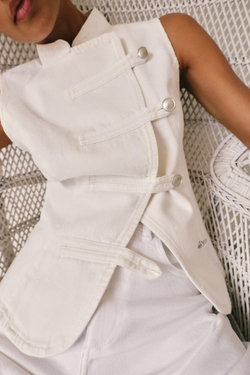 ZARA ДЖИНСОВЫЙ ТОП Z1975 С НАВЕСНЫМИ ПЕТЛЯМИ, БЕЛЫЙ