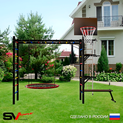 Уличная шведская стенка Sv Sport рукоход У528.2К (Турник/Брусья/Стойка/Скамья/Гнездо 115см/Щит баскет/Канат/кольца/лестница)