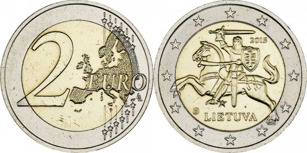 Литва 2 евро, 2015-2024 Рыцарь XF