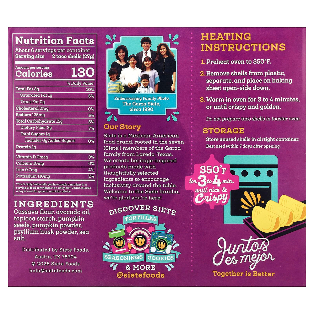 Siete, Grain Free Taco Shells, 12 Shells, 5.5 oz (156 g)