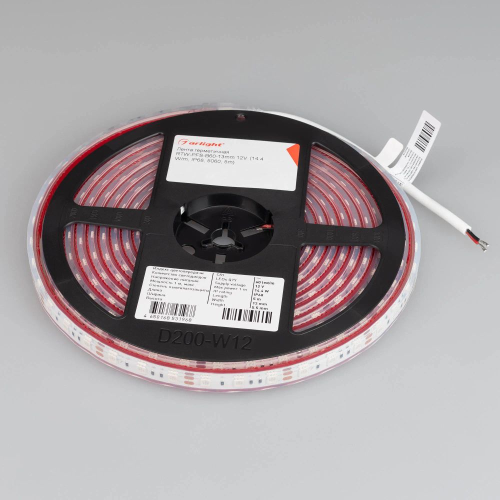 Светодиодная лента герметичная RTW-PFS-B60-13mm 12V Blue (14.4 W/m, IP68, 5060, 5m) (Arlight, 14.4 Вт/м, IP68) 036280