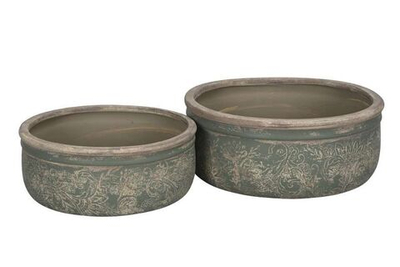Набор из 2-х кашпо "Зеленый орнамент" 21x8см/25x10см