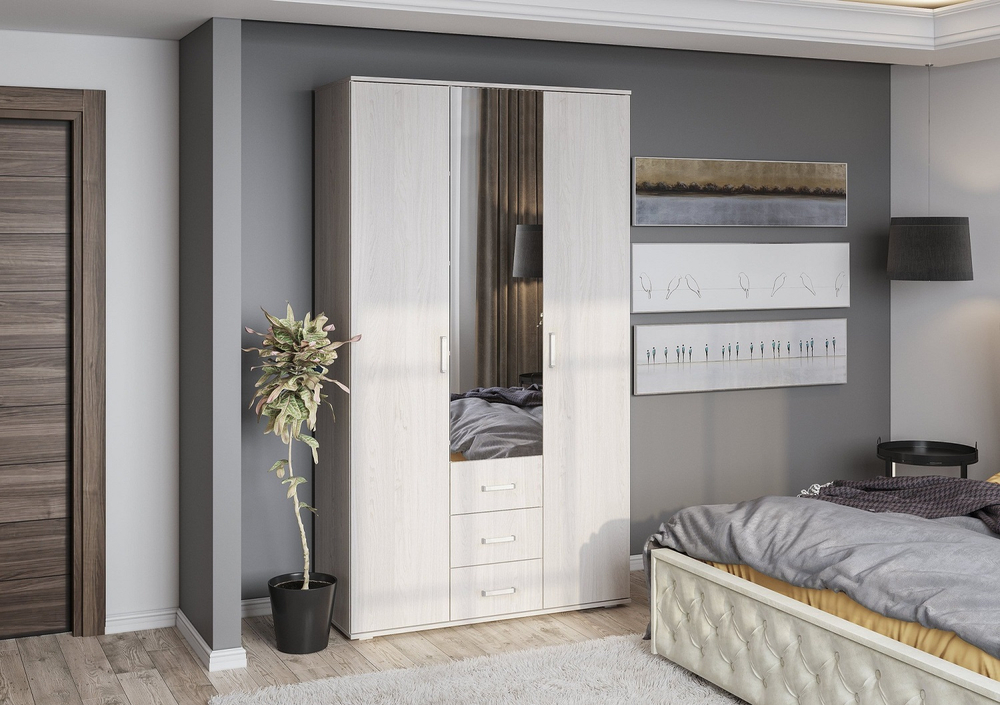 Шкаф трехдверный для одежды Белла, ясень белый