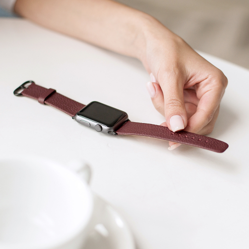 Ремешок для Apple Watch 40/41/42 mm из кожи теленка, бордового цвета