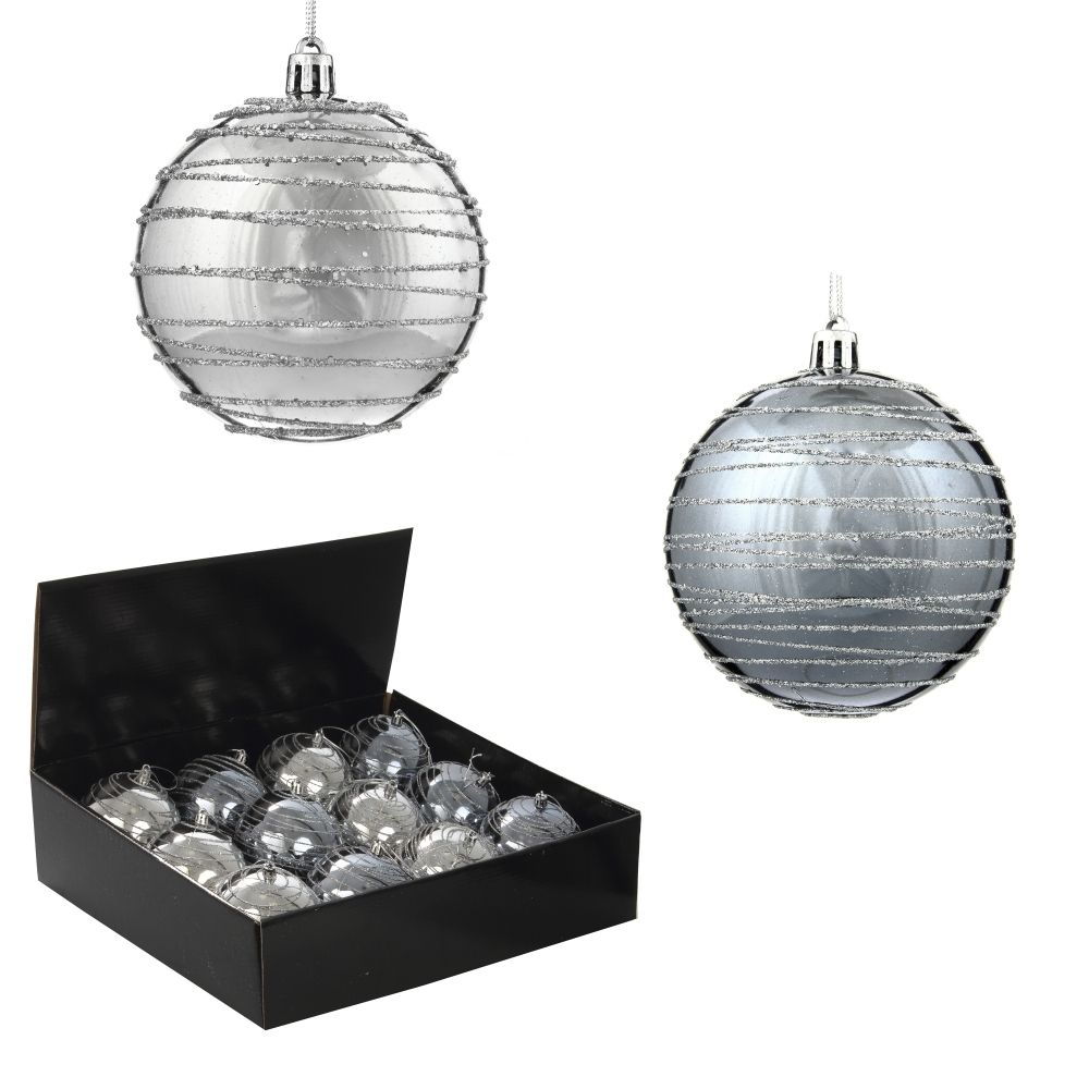 GAEM Набор из 12шт, Украшение новогоднее Шар "Спираль серебристая", D10 см, L44 W33 H11 см