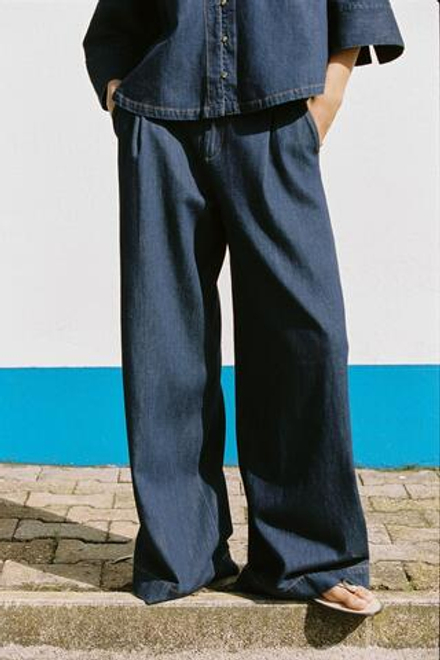 ZARA БРЮКИ WIDE-LEG С ВЫСОКОЙ ПОСАДКОЙ, ТЕМНЫЙ ИНДИГО