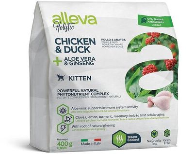 Корм для котят Аллева Холистик с курицей и уткой, алое вера и женьшенем 0,4 кг