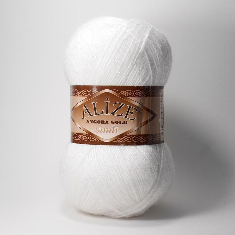 ALIZE &quot;Angora Gold Simli&quot;, 10% мохер, 10% шерсть, 5% металлик - 75% Акрил, 100 гр, 550 м, 55 белый