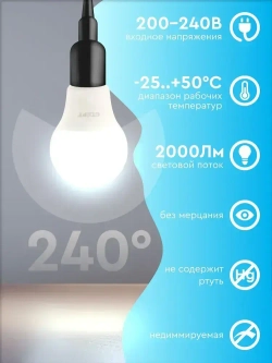 Лампочка светодиодная Е27 "Груша" 25Вт 6500К холодный свет 5 штук