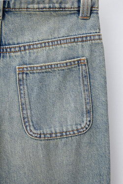 ZARA ДЛИННЫЕ ДЖИНСОВЫЕ ШОРТЫ С ЭФФЕКТОМ ПОТЕРТОСТИ, ЗЕЛЕНОВАТО-СИНИЙ