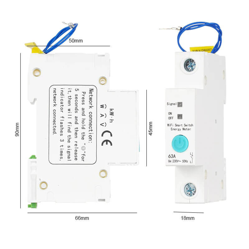 WiFi Реле c тепловой защитой MAX 63A НОМ. 40А ewelink (с мониторингом электропотребления)