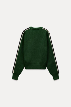 ZARA СВИТЕР С ПОЛОСАМИ ПО БОКАМ, ЗЕЛЕНЫЙ