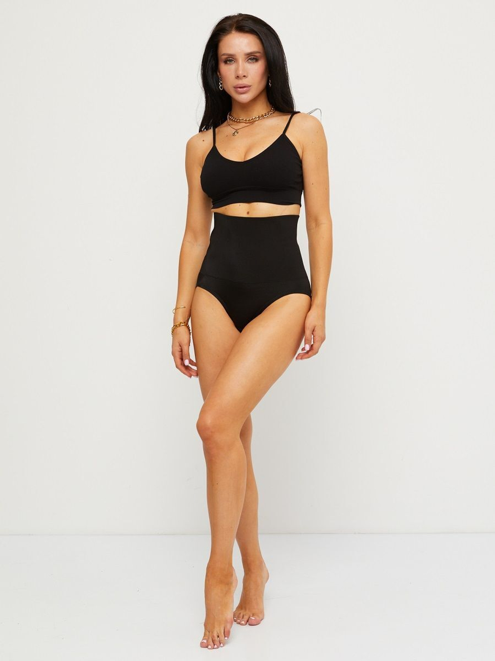 Высокие утягивающие трусики с сильной коррекцией в области живота (Размер: L) (Цвет: телесный)