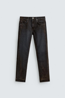 ZARA ДЖИНСЫ RELAXED FIT С ФЛОКИРОВАНИЕМ ПОД БАРХАТ, КОРИЧНЕВЫЙ