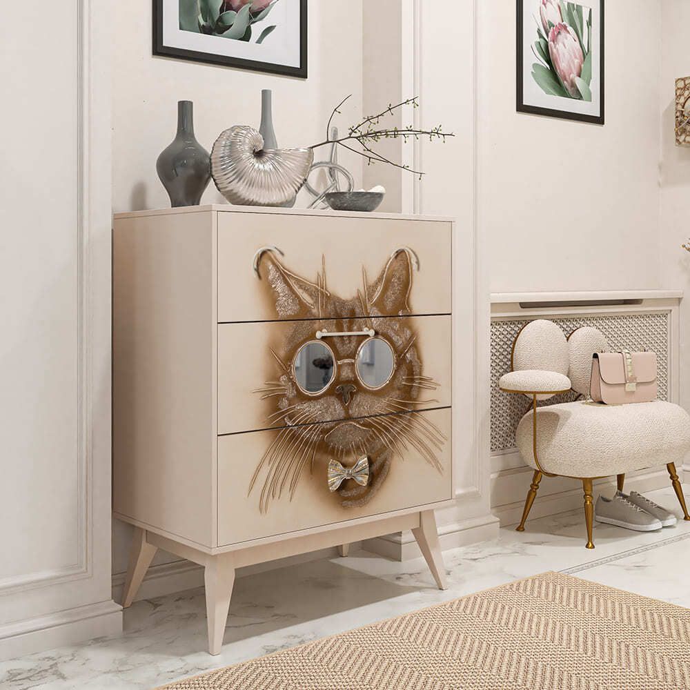 Комод Кот Саймон с 3 ящиками Айвори