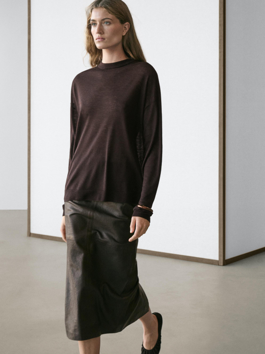 Massimo Dutti Вязаный свитер оверсайз, коричневый