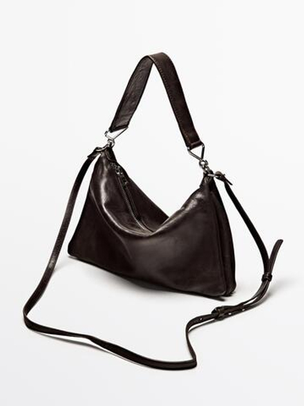 Massimo Dutti Маленькая сумка из кожи наппа с отделениями, коричневый