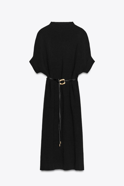 ZARA ТРИКОТАЖНОЕ ПЛАТЬЕ С РЕМНЕМ, ЧЕРНЫЙ