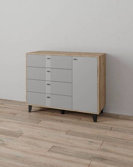 Комод КАТРИН-13 дуб крафт серый / МДФ серый