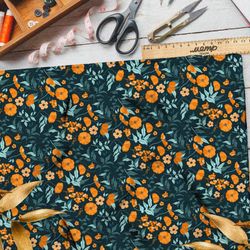 Ткань дюспо выцвевшие оранжевые цветы и зелень