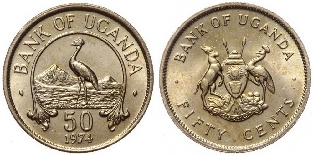 Уганда 50 центов, 1966 - 1974 Журавль XF