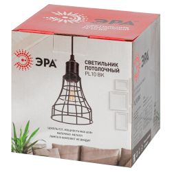 Светильник подвесной (подвес) ЭРА PL10 BK металл, E27, max 60W, высота плафона 200мм, подвеса 800мм, черный