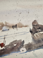 Картина авторская акварельная в паспарту 30х40 см на стену для интерьера "Зимняя рыбалка"