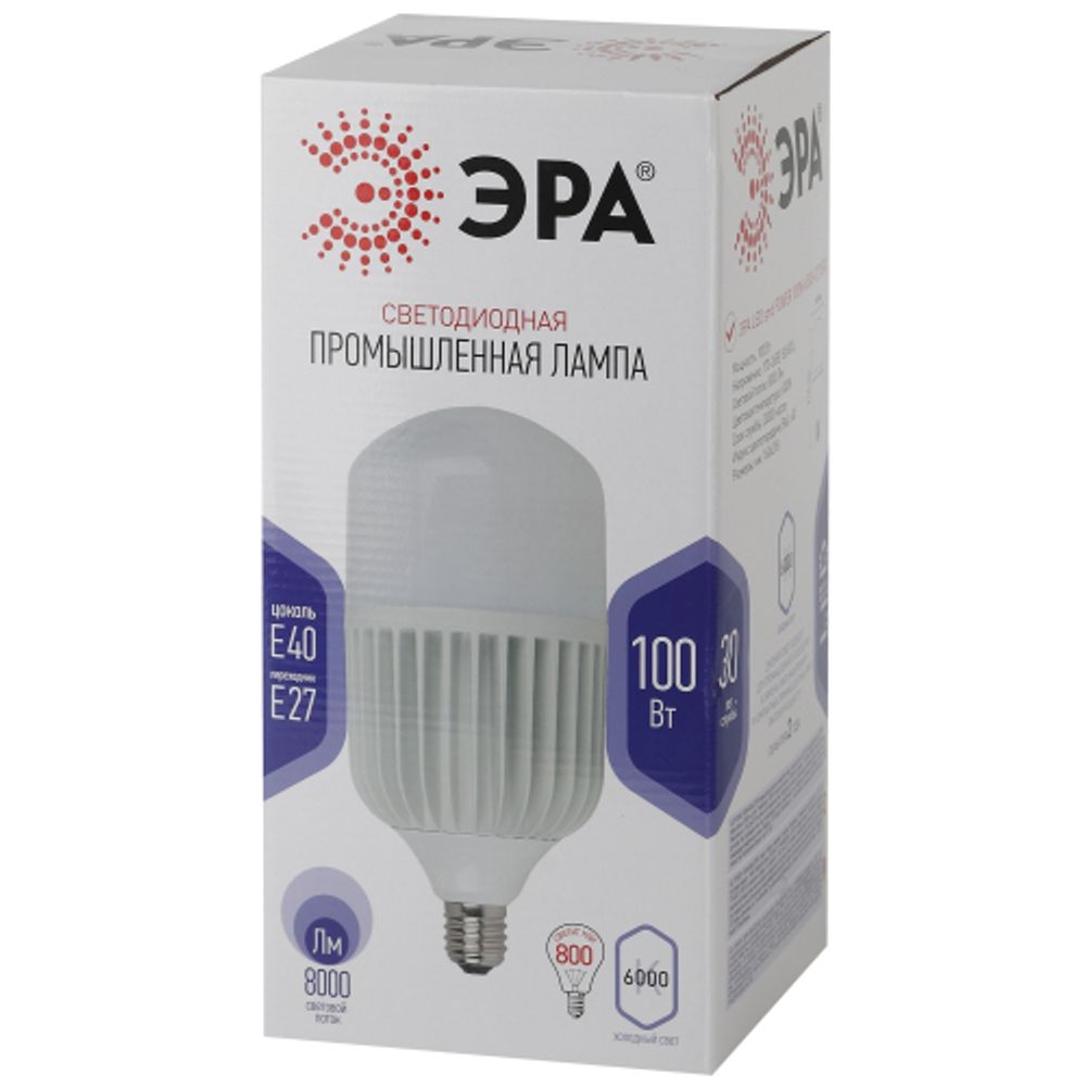 Лампа светодиодная ЭРА STD LED POWER T160-100W-6500-E27/E40 Е27 / Е40 100Вт колокол холодный дневной свет