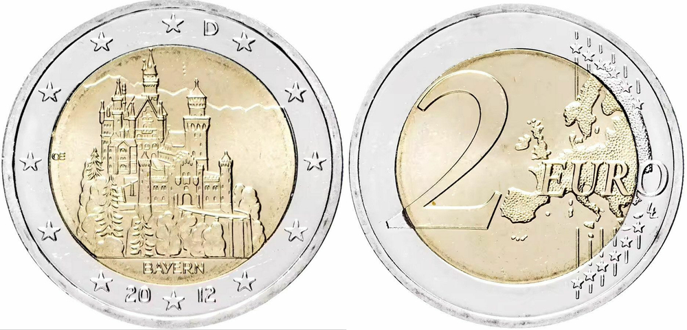 Германия 2 евро, 2012 Федеральные земли Германии - Бавария XF