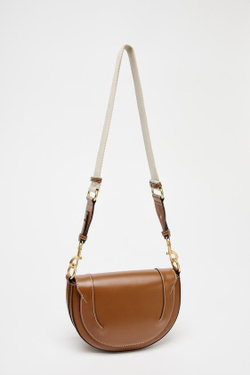 ZARA СУМКА С ПЛЕЧЕВЫМ РЕМНЕМ И КОНТРАСТНОЙ СТРОЧКОЙ, ТЕМНЫЙ РЫЖЕВАТО-КОРИЧНЕВЫЙ
