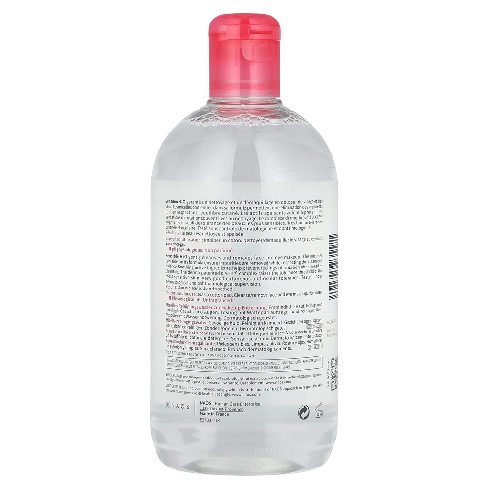 Bioderma, Sensibio H2O, мицеллярная вода для снятия макияжа, 500 мл (16,7 жидк. унции)