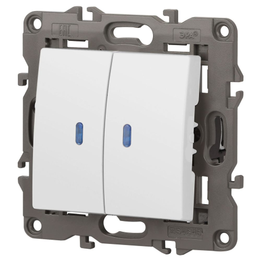 14-1105-01 ЭРА Выключатель двойной с подсветкой, 10АХ-250В, IP20, Эра Elegance, белый