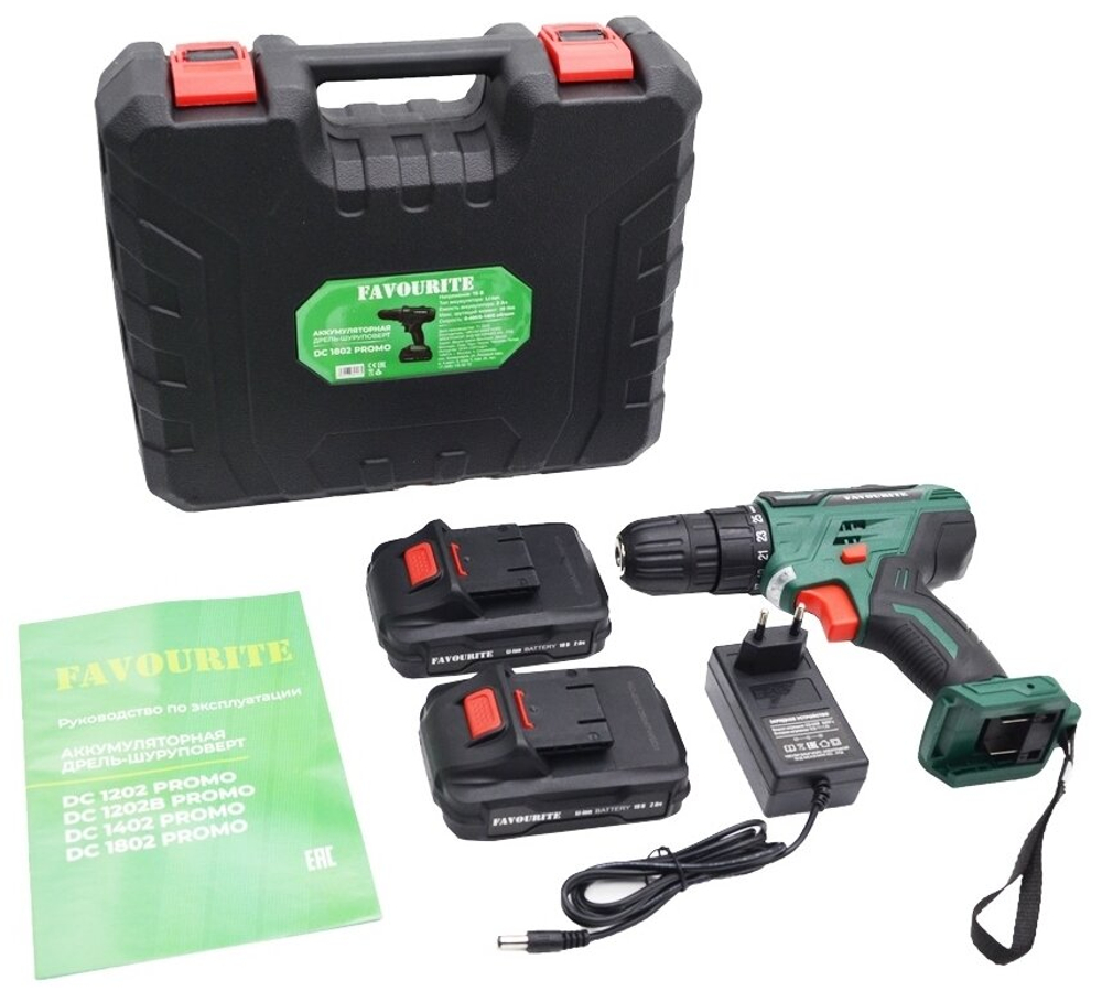 Акк. дрель-шуруповёрт FAVOURITE DC 1802 PROMO 18В, 2Ач, 30Нм Li-ion (101101802)