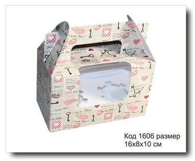 Коробка код 1606 с окном размер 16х8х10 см для капкейков