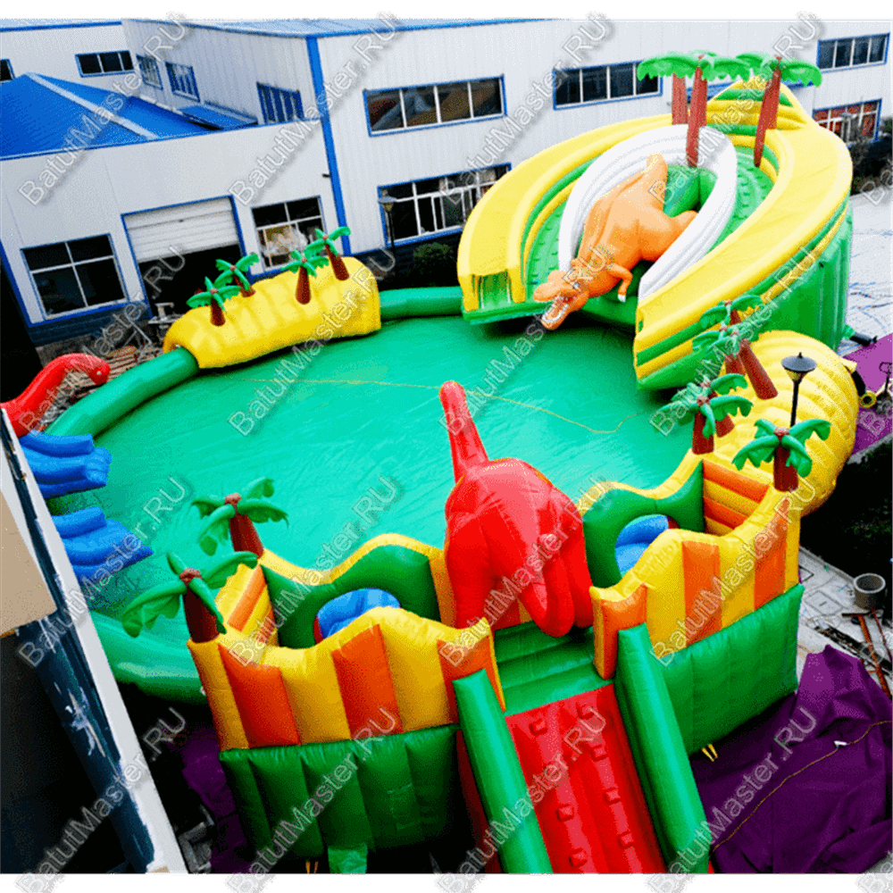 Коммерческий надувной батут с бассейном «Дино-оазис» 23*23*5,5 м