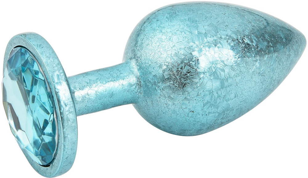 Голубая алюминиевая анальная пробка с кристаллом - 10 см.