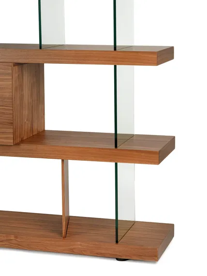 Стеллаж с ящиками Somerset 189х180 см, шпон ореха, стекло