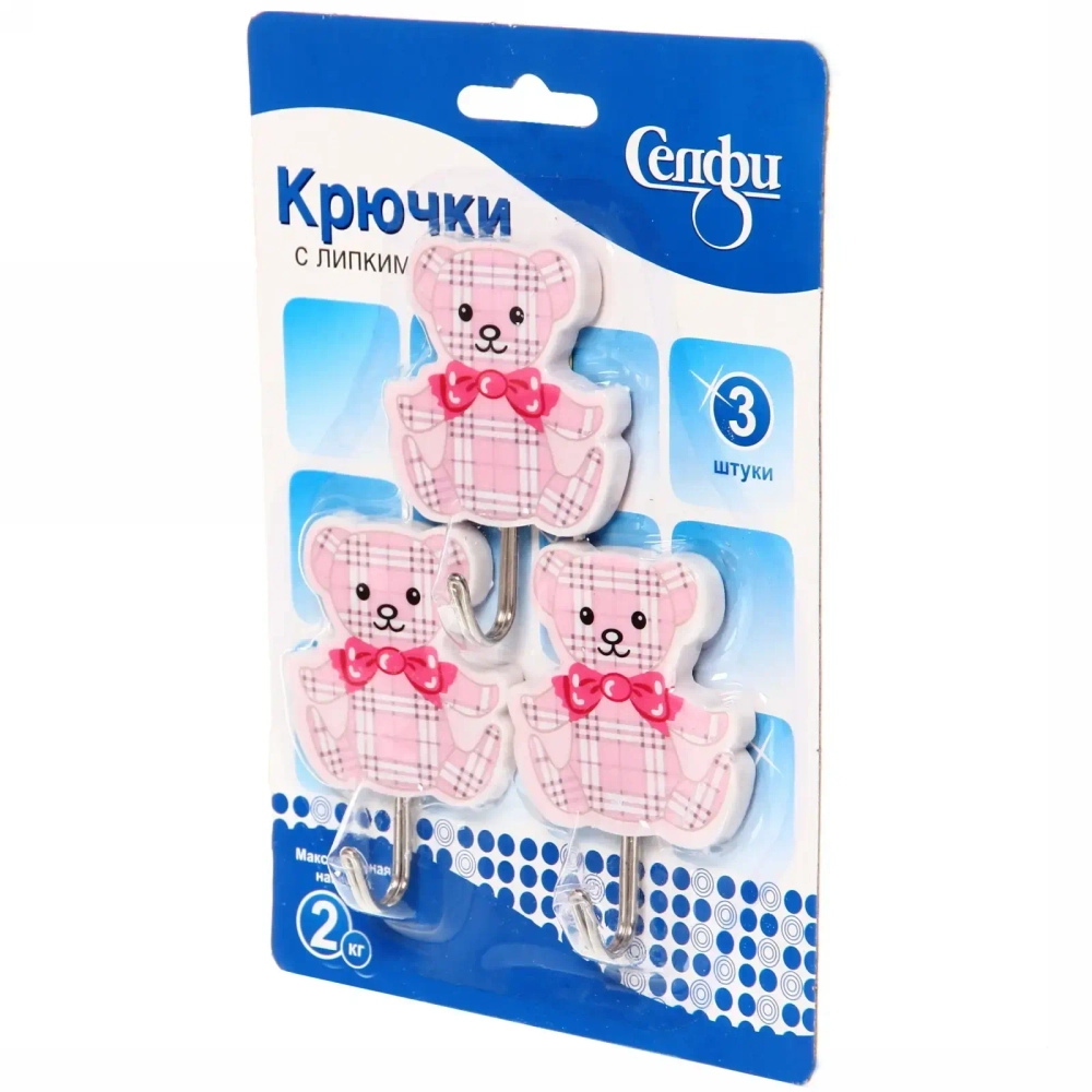 Крючки в наборе 3шт на липкой основе «Мишки», нагрузка 2кг●