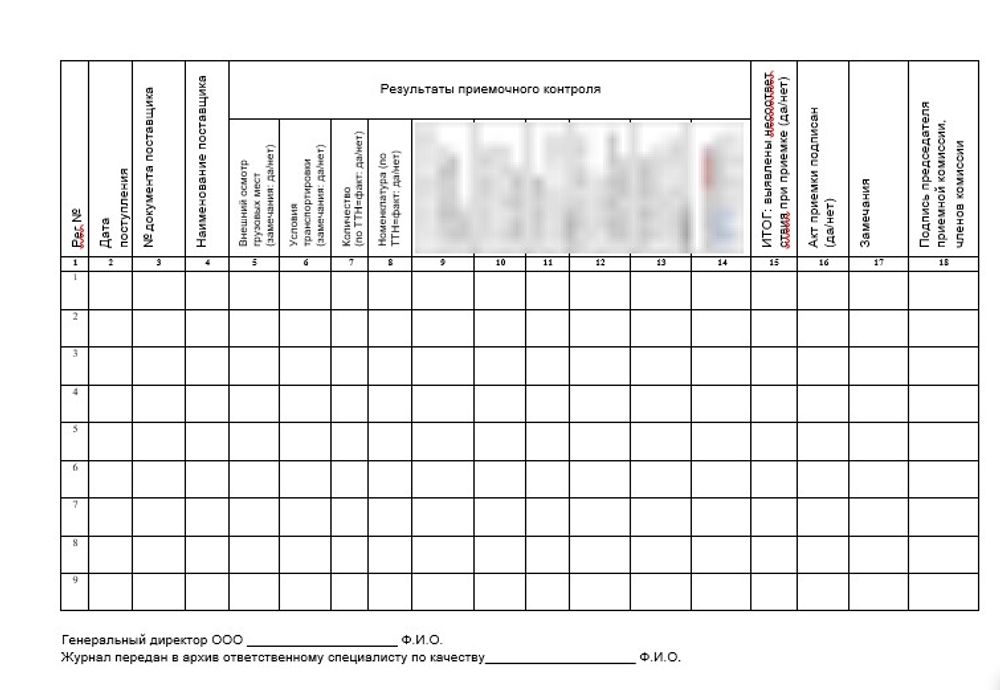 Журнал регистрации результатов приемочного контроля
