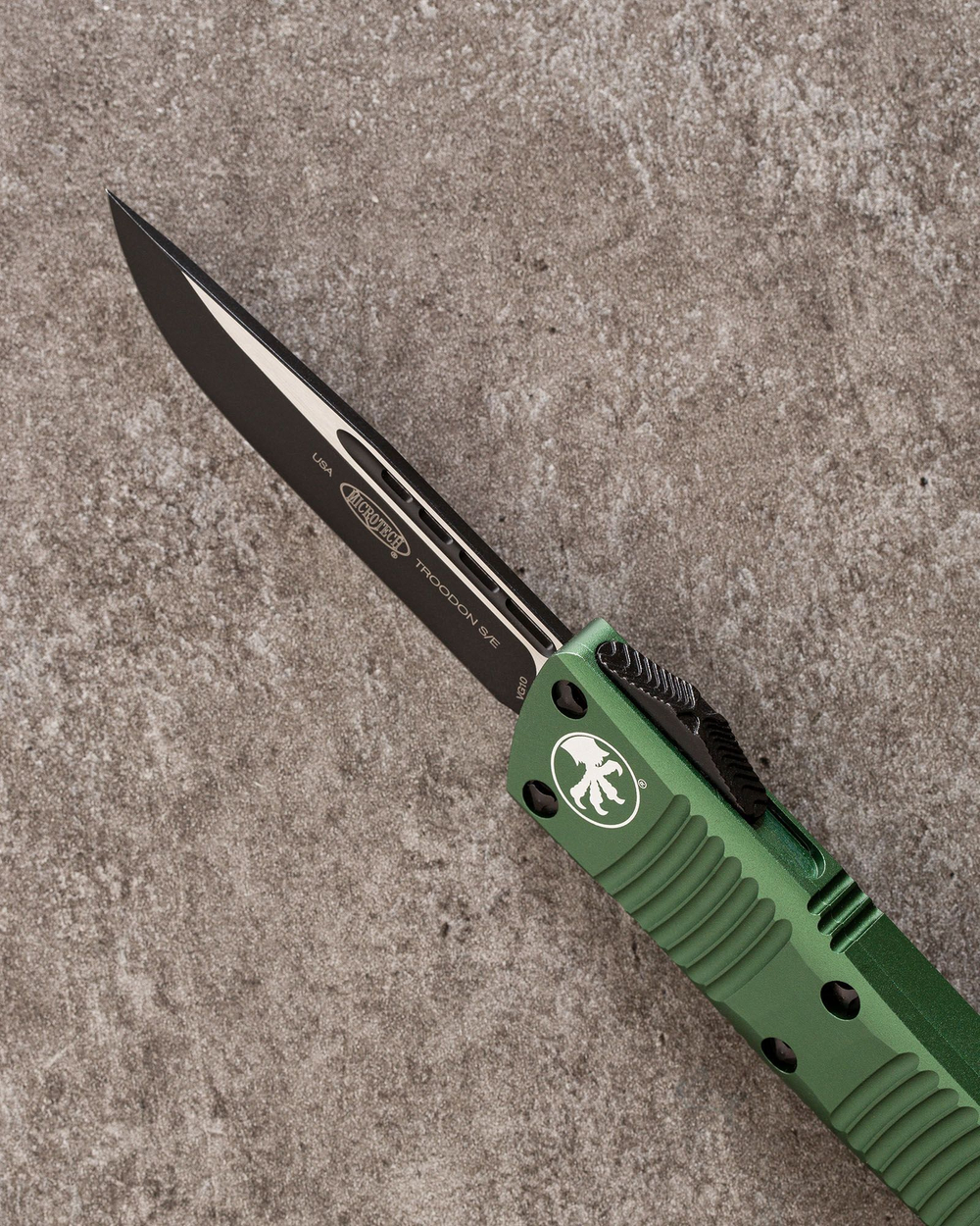 Автоматический складной нож Microtech Troodon S/E Green Droppoint Black VG-10 139-1OD (черный-зеленый)