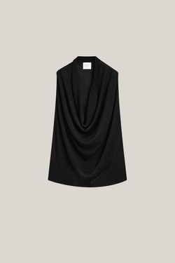 Massimo Dutti Блузка с V-образным вырезом из смесовой шелковой ткани - Limited Edition, черный
