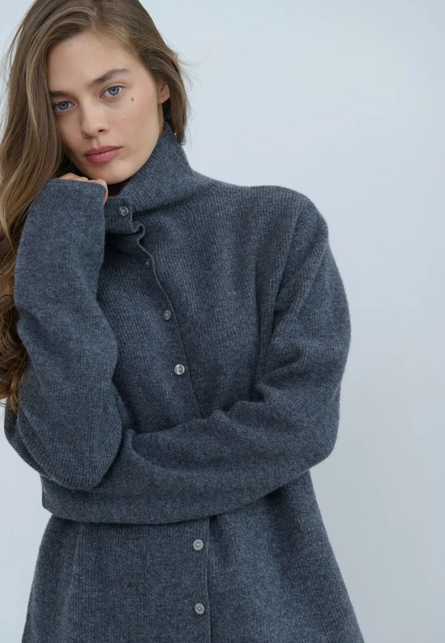 Кашемировый кардиган “Wave” с ассиметричным краем, Серый