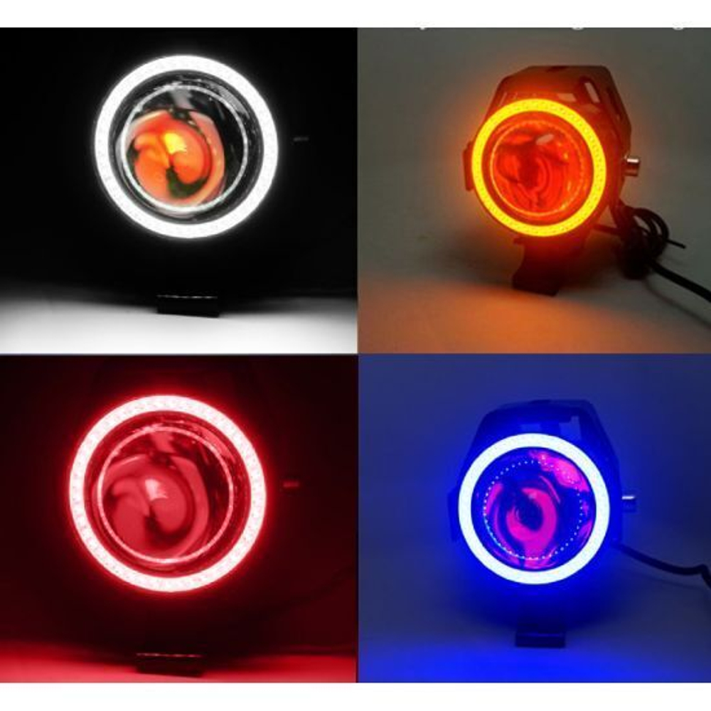 Фара линзовая 12-80V для электросамокатов (синий цвет свечения френча)