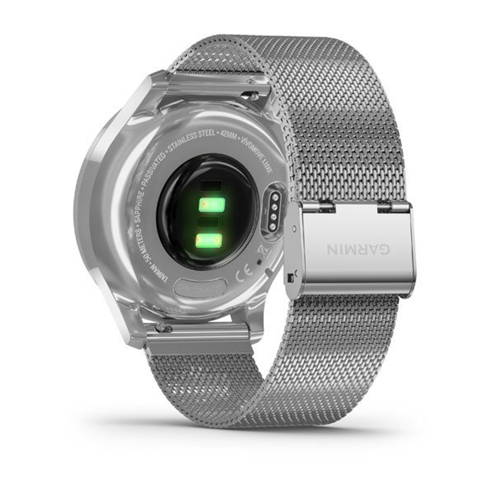 Часы c трекером активности GARMIN Vivomove Luxe серебристый с серебристым ремешком "миланская петля" 010-02241-23