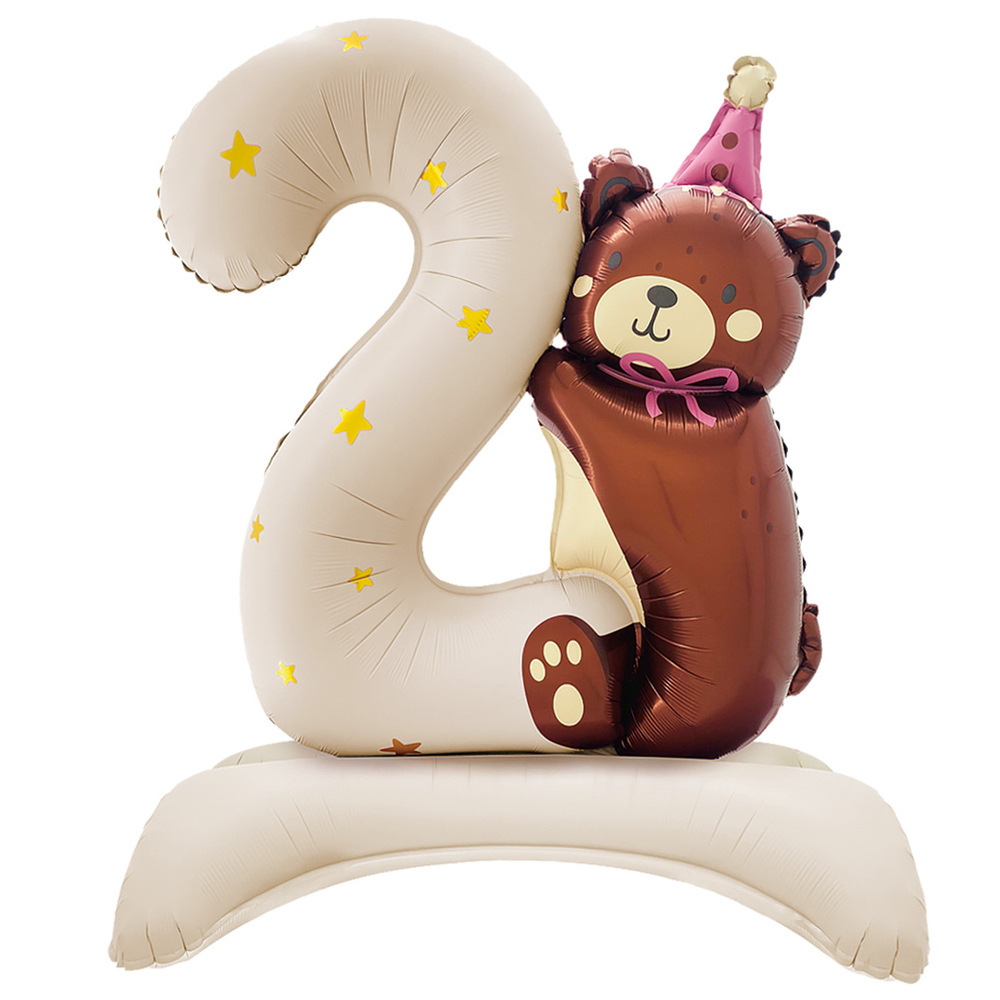 Цифра на 2 ГОДА "Бежевая с медвежонком" 89 см