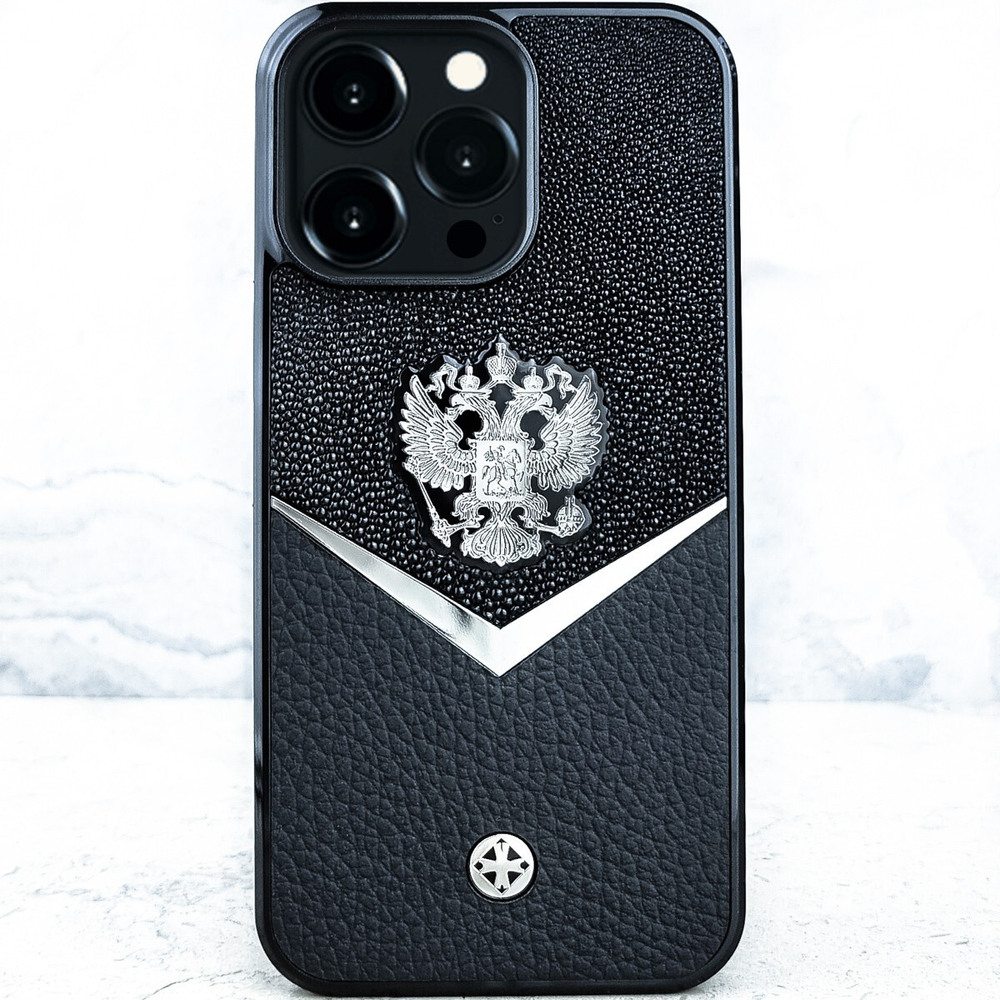 Эксклюзивный чехол iphone с гербом России купить - Euphoria HM Premium - натуральная кожа, ювелирный сплав