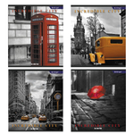 Тетрадь 36 л., А5, клетка, Alingar "Городские виды ", скрепка, офсет, мелованный картон (стандарт), 4 дизайна в пленке т/у