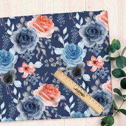 Ткань дюспо голубые розы на синем